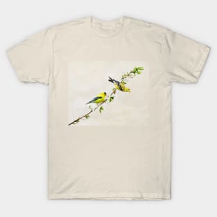 American Goldfinches on Cherry Tree T-Shirt